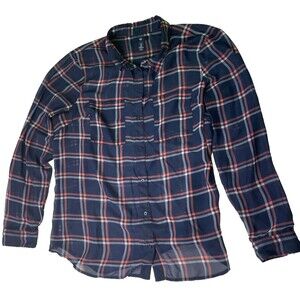 GAP Women's Size XL Boyfriend Flannel Blue & White Plaid Button Down Shirt